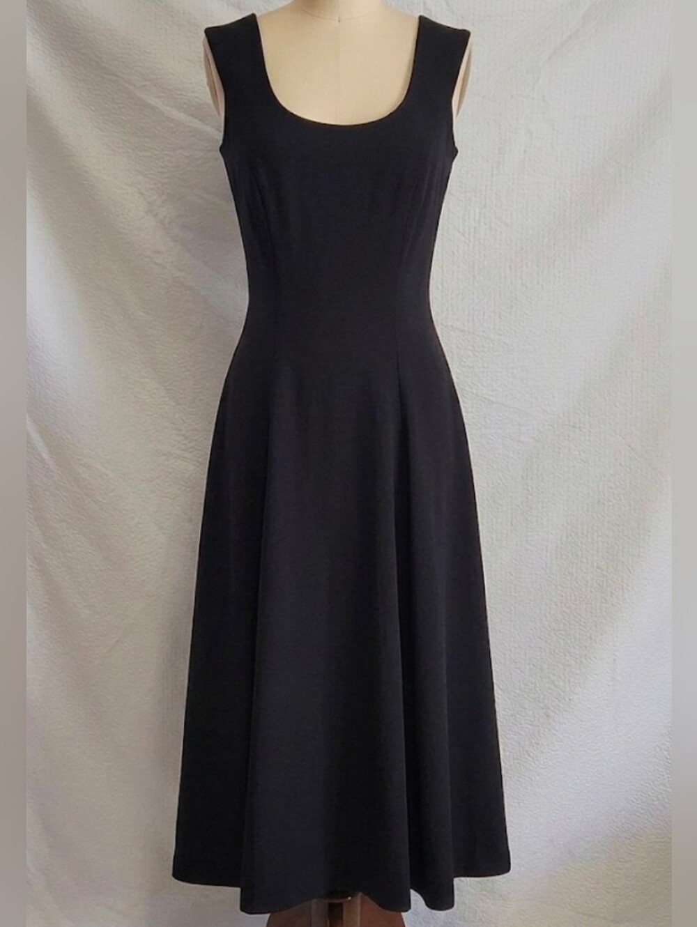 Lands' End Black Sleeveless Midi Dress Women's Sm 6 8 Cotton Stretch Fit Flare